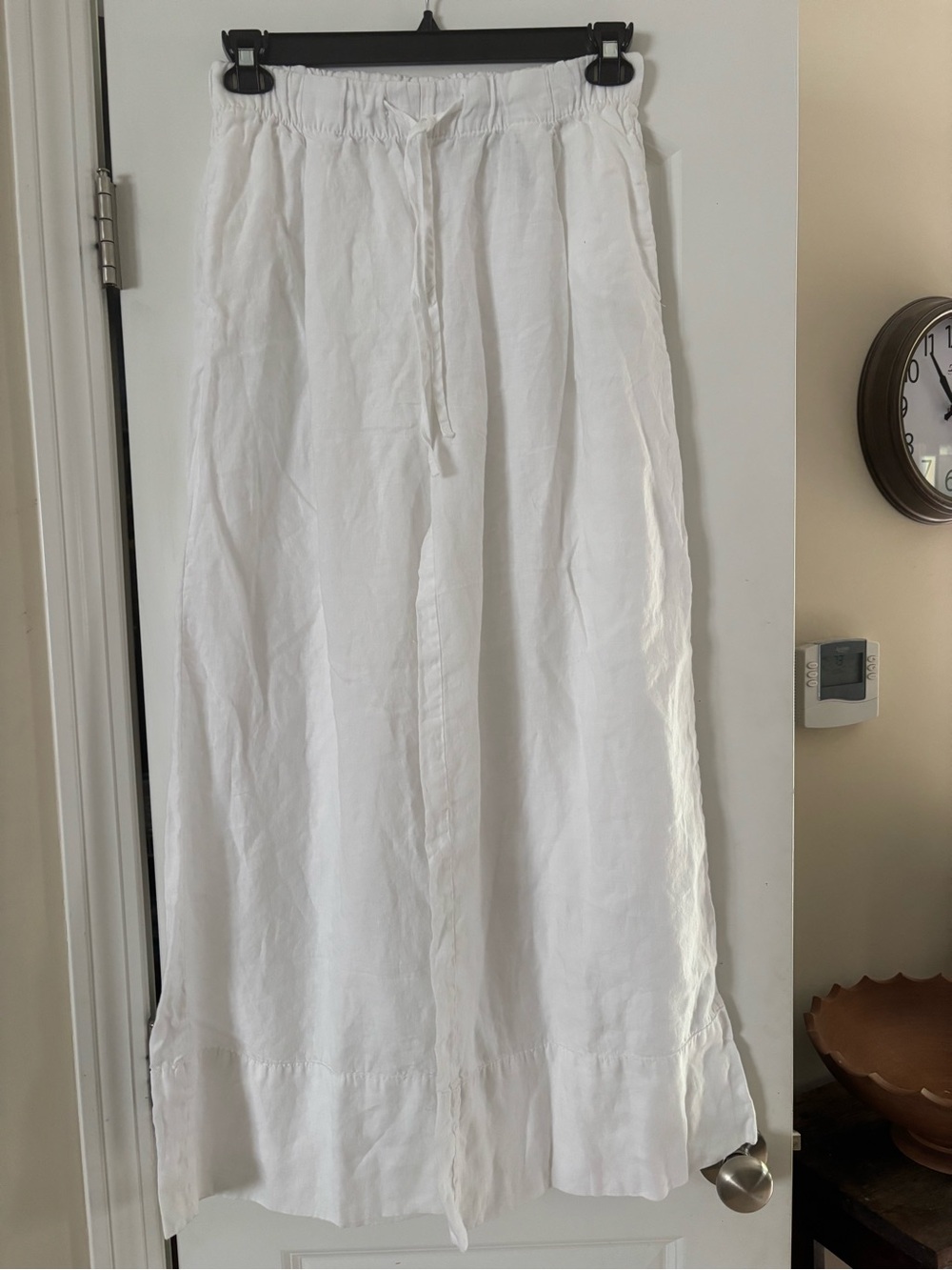 Zara White Linen Wide Leg Pants Pull On Drawstring Waist Pockets Relaxed Medium